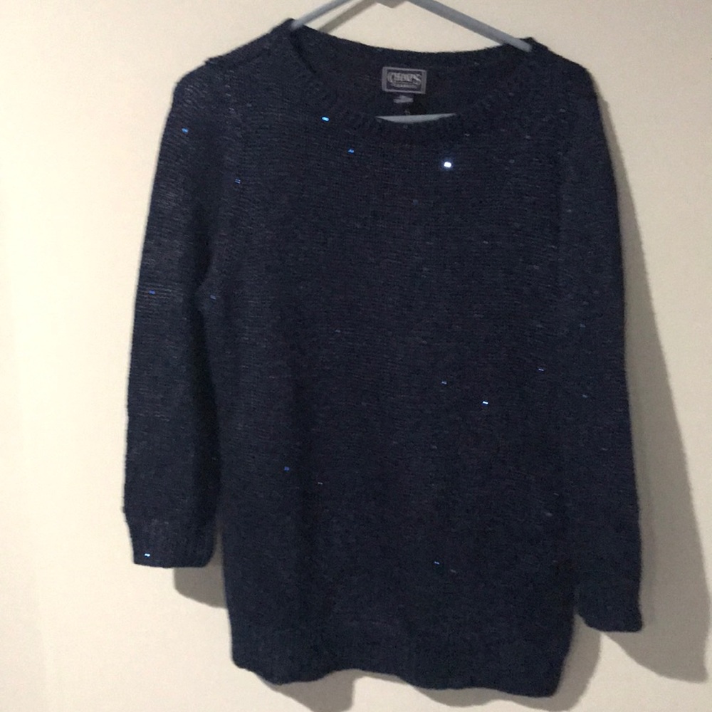 NWT Chaps blue sweater w/sequins, 3/4 sleeves